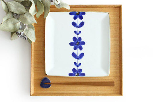 Square Plate Hand  Blue Flower 21cm/8.3in  | Sushi Plate Hasami Ware-TOP