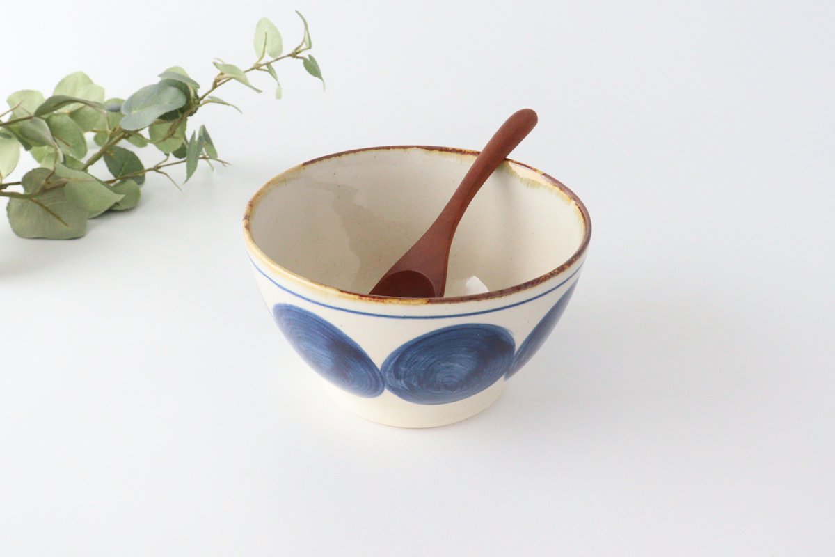 Rice bowl round row pottery blue indigo Hasami ware UTSUWABI