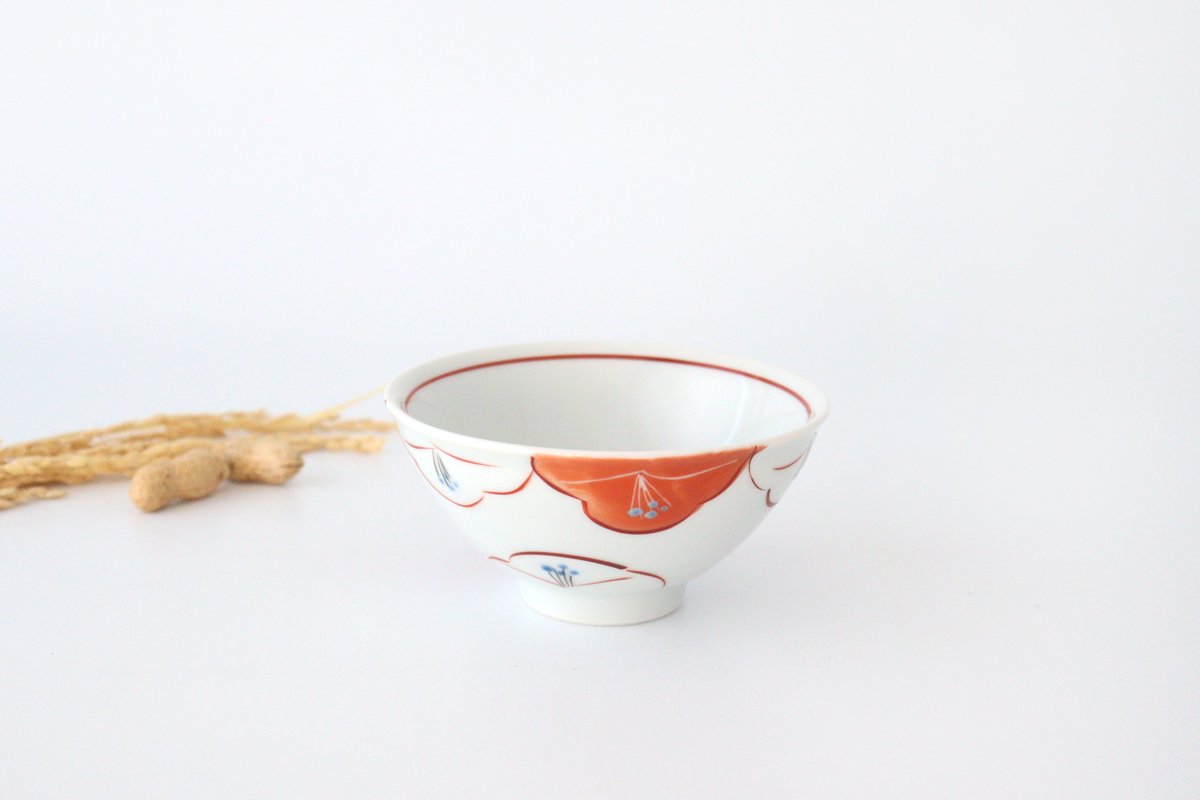 Zoho Klin Rice Bowl Red Camellia | Mino Ware