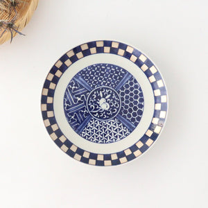 Rinkurou Kiln Round Plate Rabbit and Ichimatsu Pattern 18.5cm/7.3in | Hasami Ware-TOP