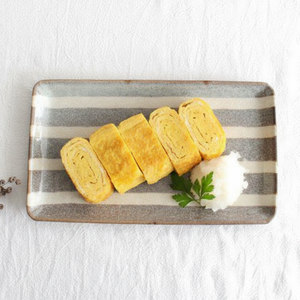 Rectangle Plate Gray Stripes | Sushi Plate Mino Ware