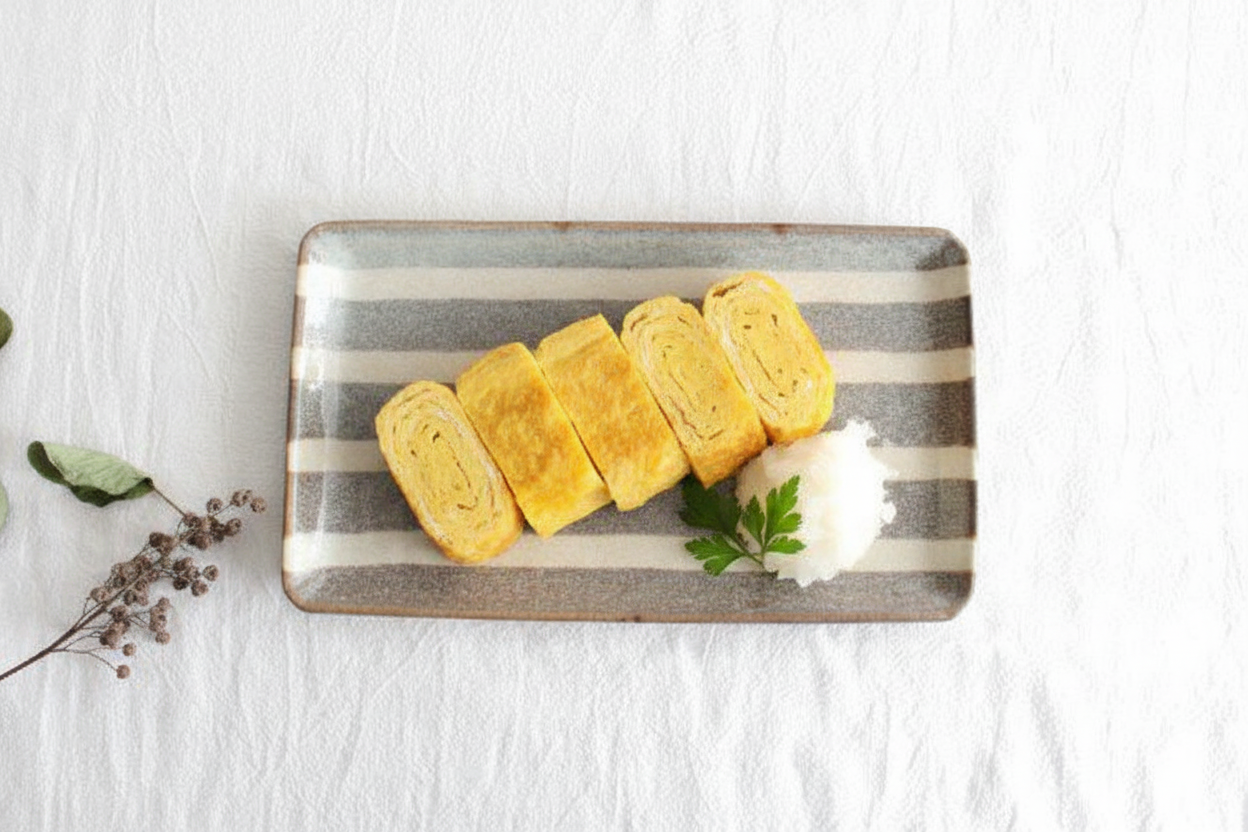 Rectangle Plate Gray Stripes | Sushi Plate Mino Ware