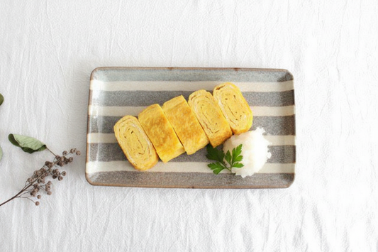 Rectangle Plate Gray Stripes | Sushi Plate Mino Ware