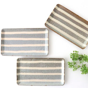 Rectangle Plate Gray Stripes | Sushi Plate Mino Ware