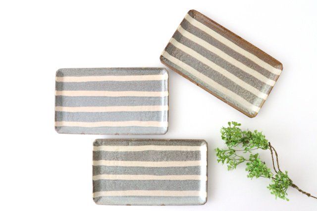 Rectangle Plate Gray Stripes | Sushi Plate Mino Ware