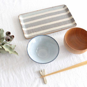 Rectangle Plate Gray Stripes | Sushi Plate Mino Ware