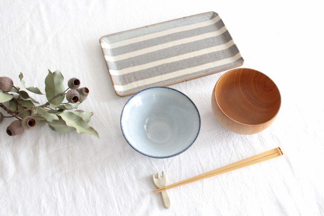 Rectangle Plate Gray Stripes | Sushi Plate Mino Ware