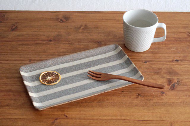 Rectangle Plate Gray Stripes | Sushi Plate Mino Ware