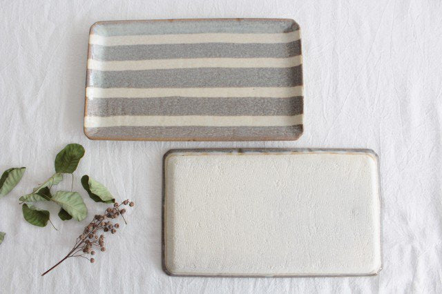 Rectangle Plate Gray Stripes | Sushi Plate Mino Ware