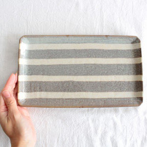 Rectangle Plate Gray Stripes | Sushi Plate Mino Ware