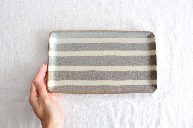 Rectangle Plate Gray Stripes | Sushi Plate Mino Ware