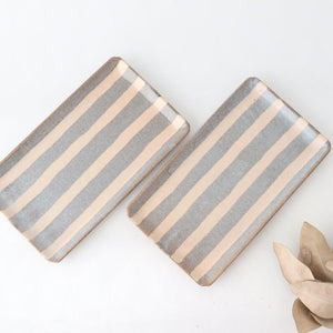 Rectangle Plate Gray Stripes | Sushi Plate Mino Ware