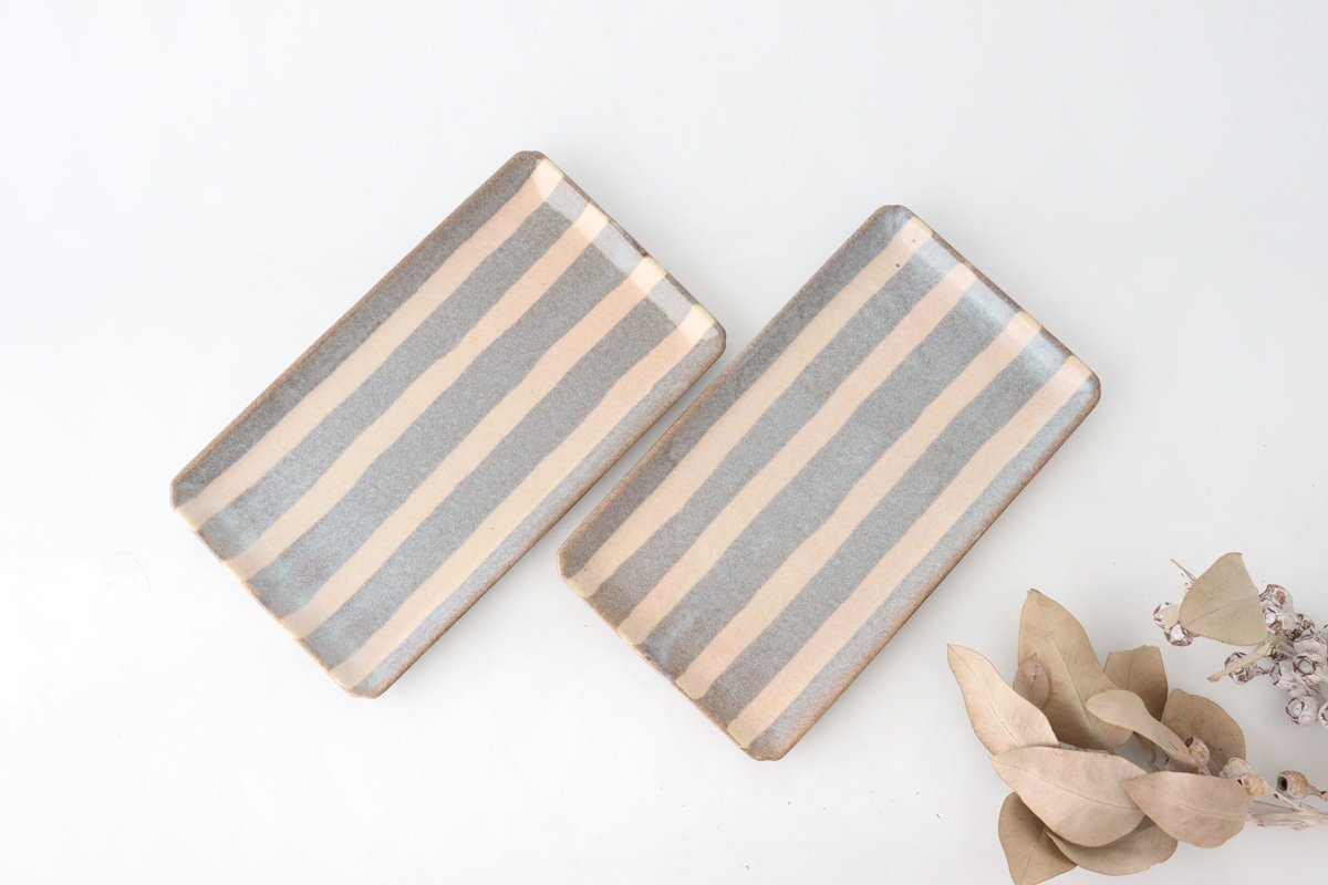 Rectangle Plate Gray Stripes | Sushi Plate Mino Ware