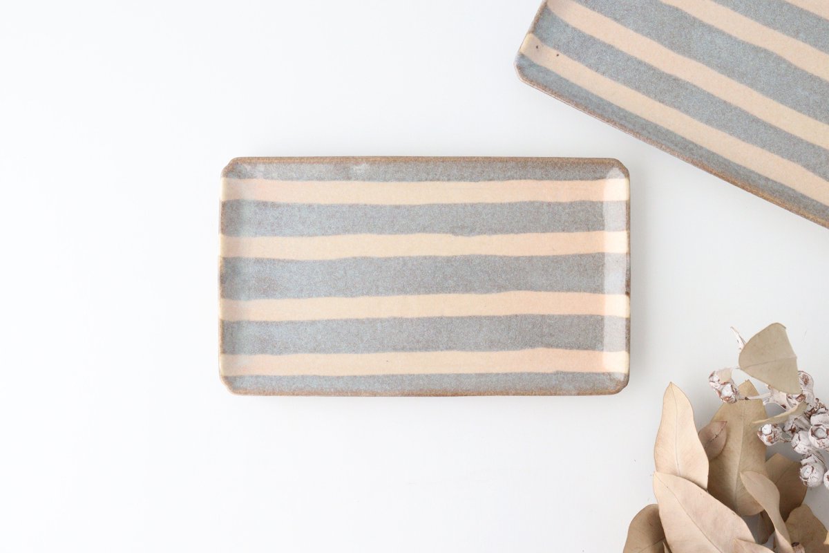 Rectangle Plate Gray Stripes | Sushi Plate Mino Ware