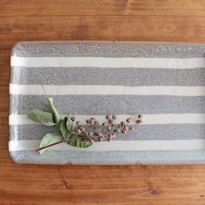 Rectangle Plate Gray Stripes | Sushi Plate Mino Ware