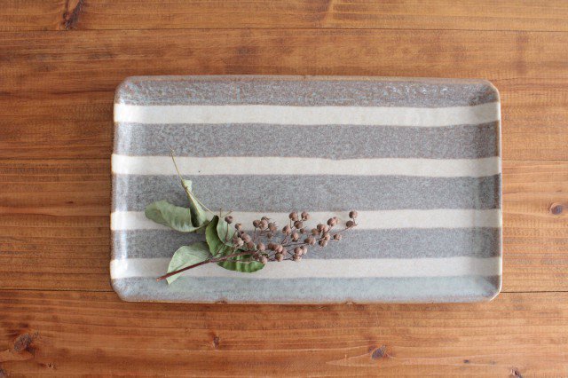 Rectangle Plate Gray Stripes | Sushi Plate Mino Ware