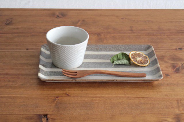 Rectangle Plate Gray Stripes | Sushi Plate Mino Ware