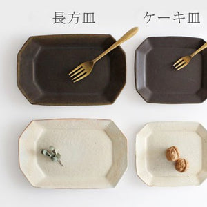 Rust glaze octagonal rectangular plate small pottery Furuya Seisho