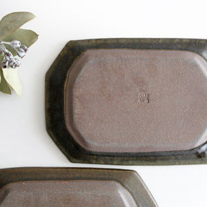 Rust glaze octagonal rectangular plate small pottery Furuya Seisho