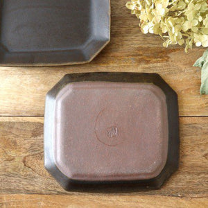 Rust glaze octagonal cake plate pottery Furuya Seisho