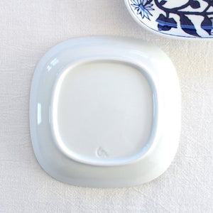 Square plate small white porcelain flower parade Hasami ware