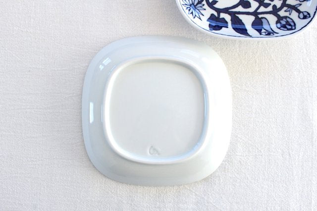 Square plate small white porcelain flower parade Hasami ware