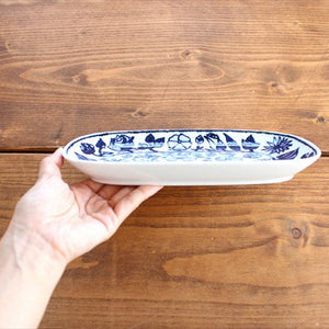 Long square plate white porcelain flower parade Hasami ware