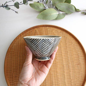 Tea bowl herringbone brown pottery ORIME Hasami ware