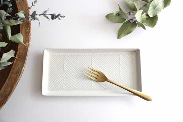 Long square plate herringbone white pottery ORIME Hasami ware