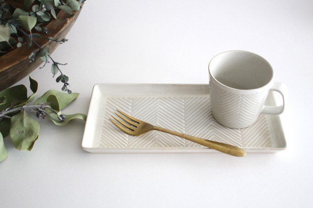 Long square plate herringbone white pottery ORIME Hasami ware