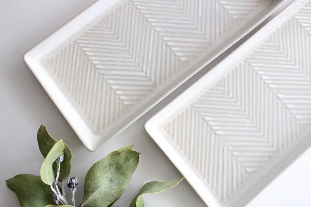 Long square plate herringbone white pottery ORIME Hasami ware