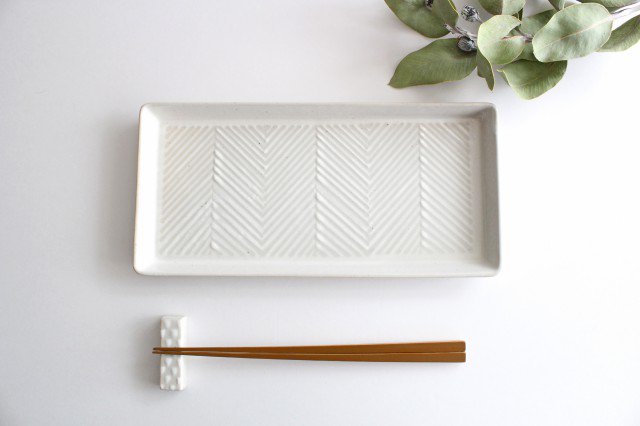 Long square plate herringbone white pottery ORIME Hasami ware