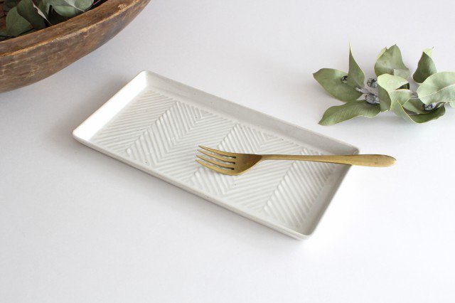 Long square plate herringbone white pottery ORIME Hasami ware