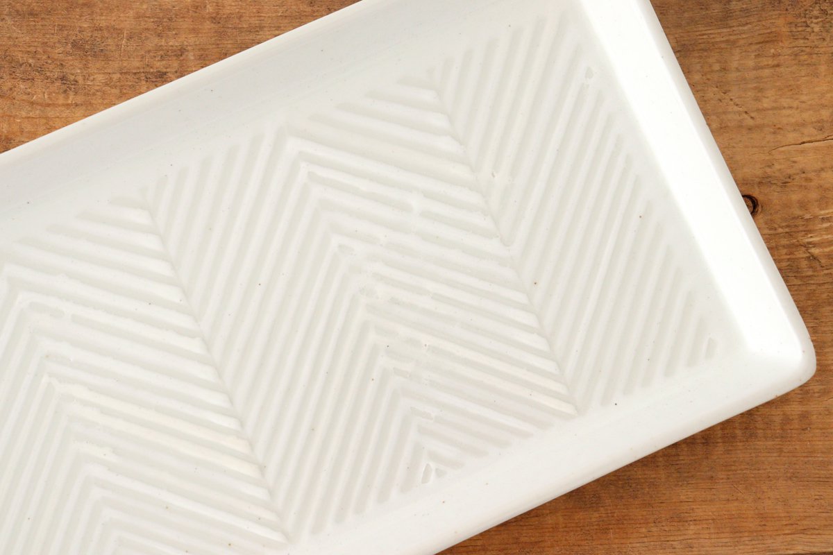 Long square plate herringbone white pottery ORIME Hasami ware