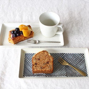 Long square plate herringbone white pottery ORIME Hasami ware