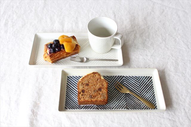 Long square plate herringbone white pottery ORIME Hasami ware