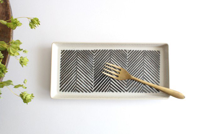 ORIME Rectangle Plate Herringbone Brown | Sushi Plate Hasami Ware