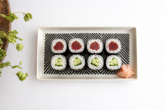 ORIME Rectangle Plate Herringbone Brown | Sushi Plate Hasami Ware