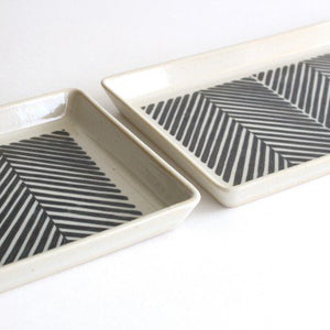 ORIME Rectangle Plate Herringbone Brown | Sushi Plate Hasami Ware