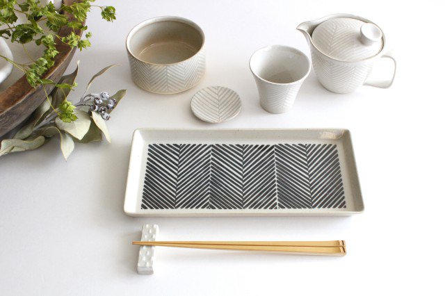 ORIME Rectangle Plate Herringbone Brown | Sushi Plate Hasami Ware