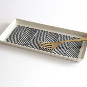 ORIME Rectangle Plate Herringbone Brown | Sushi Plate Hasami Ware