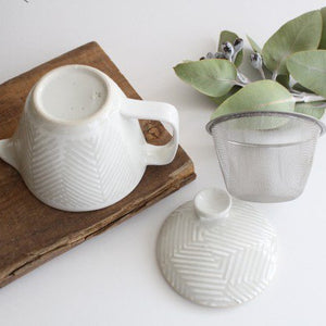 ORIME Japanese Teapot Herringbone White Small | Kyusu Hasami Ware