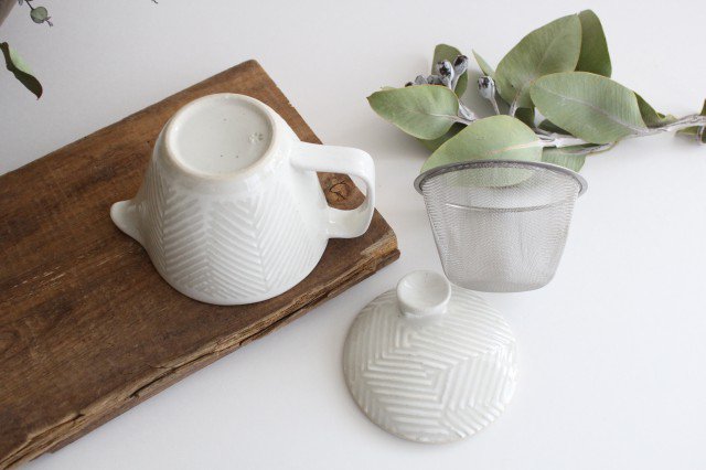 ORIME Japanese Teapot Herringbone White Small | Kyusu Hasami Ware