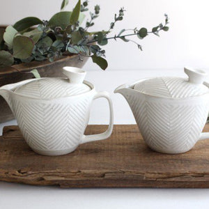 ORIME Japanese Teapot Herringbone White Small | Kyusu Hasami Ware