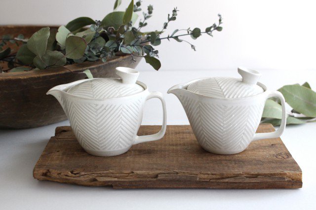 ORIME Japanese Teapot Herringbone White Small | Kyusu Hasami Ware