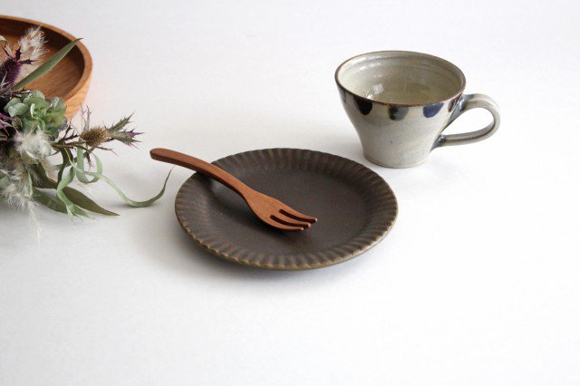 Rust glaze ruffle plate S pottery Furuya Seisho
