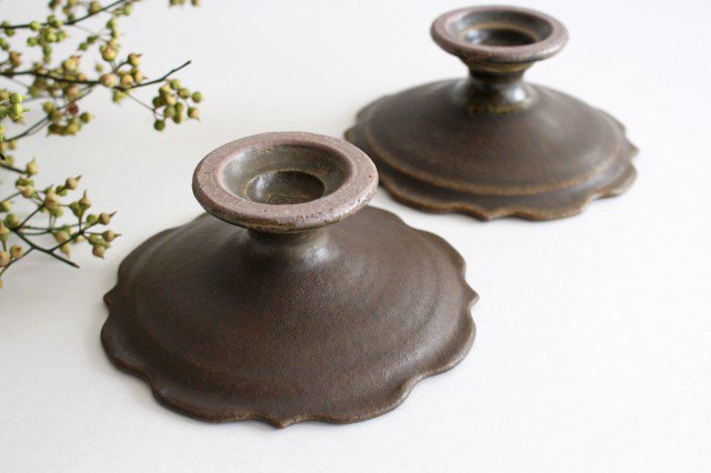 Rust glaze carved high plate pottery Furuya Seisho