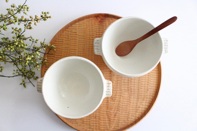 Furutani Seitosho Soup Bowl with Ears Vertical Brown Lines