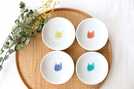 Cat bean plate set of 4 porcelain Harektani Kutani ware