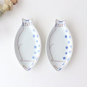 Kitten plate blue porcelain Harektani Kutani ware